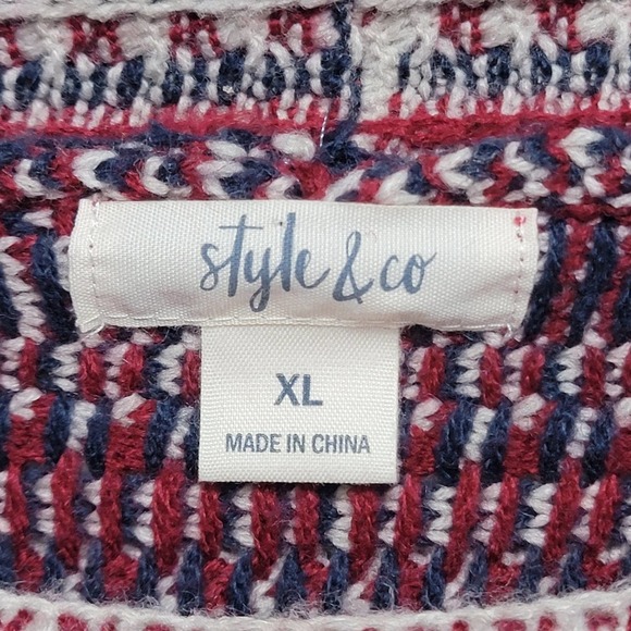 Style & Co Turtleneck Sweater Textured Red Fair Isle XL Pullover Jumper 549 - Picture 3 of 11